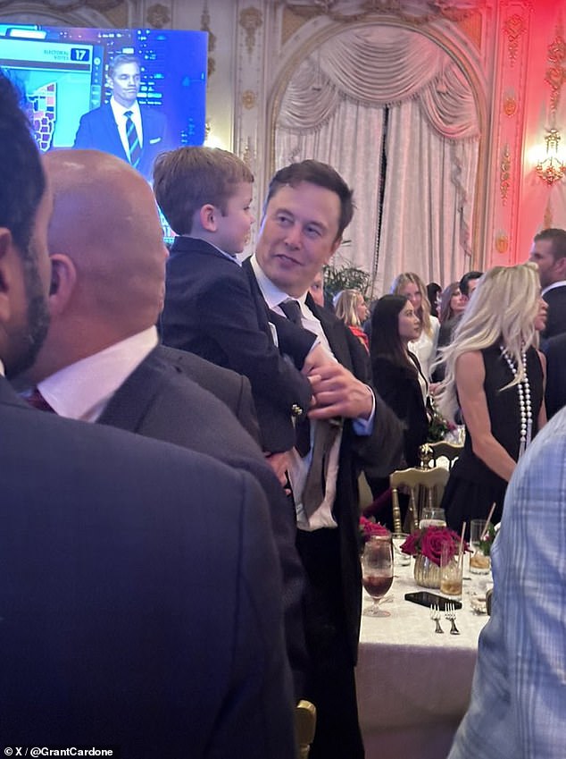 Musk was also spotted at Mar-a-Lago this month with another of his children, son X AE A-XII, seen at Trump's election night celebration party.