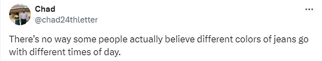 The answers varied: some agreed that lighter denim should only be worn during the day, while others didn't see what the problem was