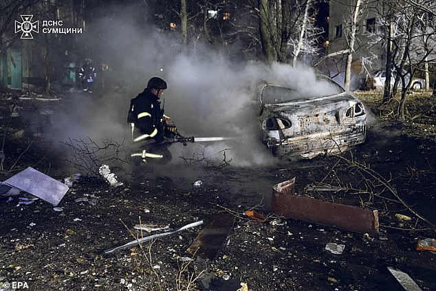 At least 10 people were killed, including two children, and 51 others were injured during the overnight rocket attack on a nine-story residential building in Sumy, Ukraine, on November 17, 2024.