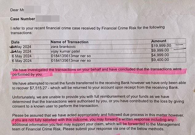 Ms de Beer's bank received the names and account numbers that the fraudsters used to transfer their money and concluded that 