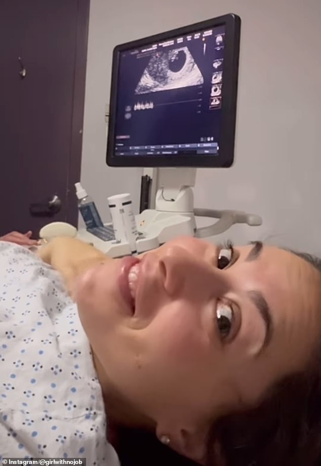 Another scene shows Oshry having an ultrasound, wiping a tear from her eye, and then smiling at the camera. The couple has been married since 2017.