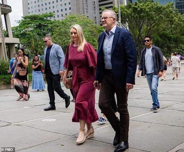 Anthony Albanese and his fiancée Jodie Haydon (pictured) arrived in Rio de Janeiro on Saturday night local time.