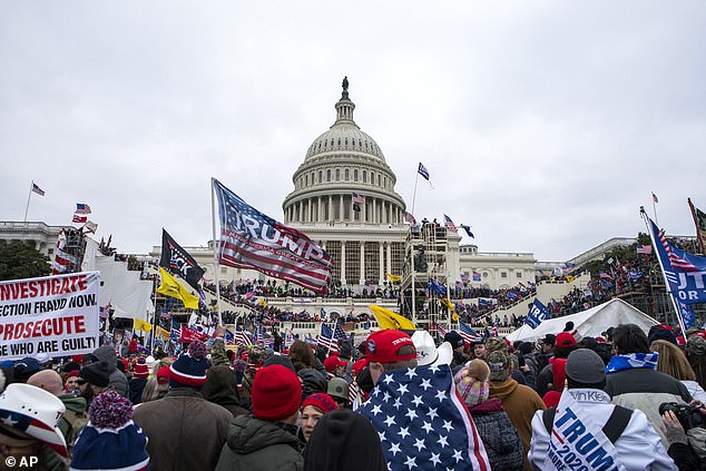 Rioters loyal to President Donald Trump demonstrate at the Capitol in Washington on January 6, 2021