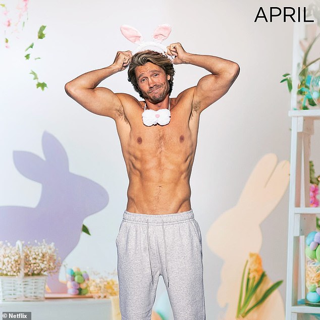 The shirtless actor kicks off April by paying tribute to the Easter Bunny (shirtless)