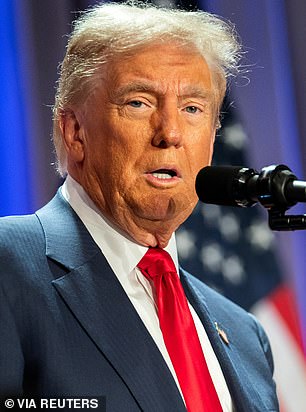 President-elect Donald Trump speaks during a meeting with House Republicans at the Hyatt Regency hotel in Washington, DC on November 13, 2024