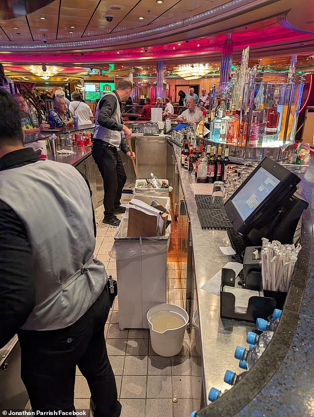 After the sudden storm, bartenders had to clean up the damage