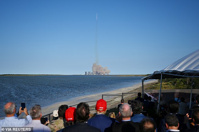 Newly elected US President Donald Trump looks on during a viewing of the launch of the sixth test flight of the SpaceX Starship rocket in Texas