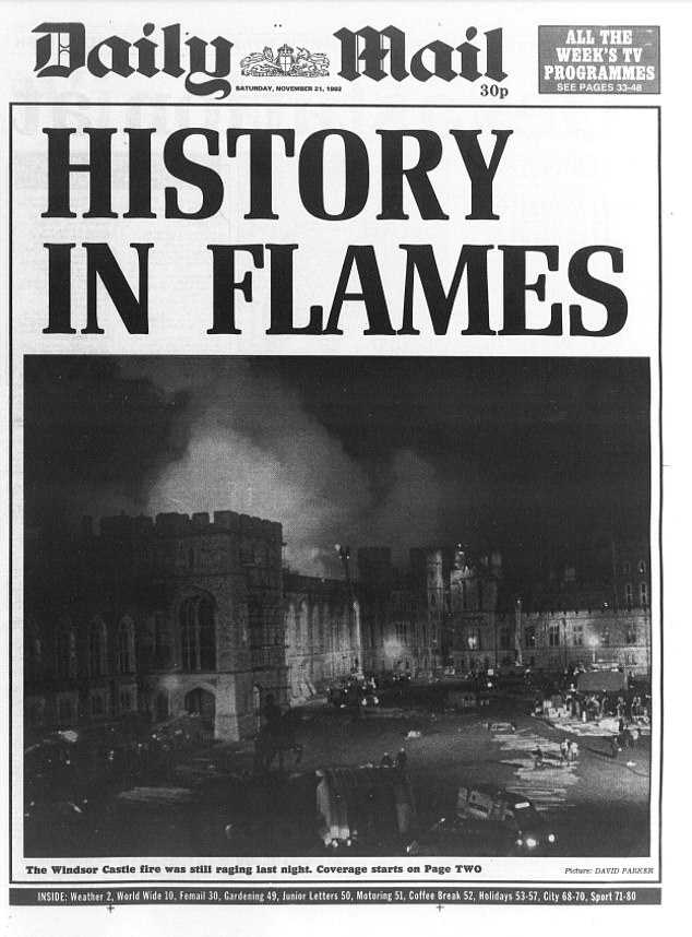 The front page of the Daily Mail on November 21, the day after the fire broke out.