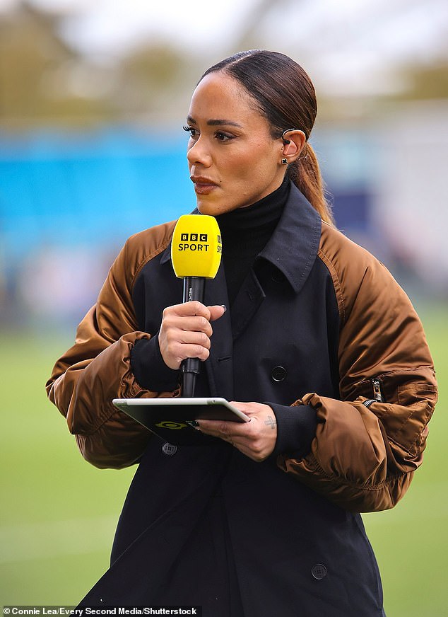 It was a bold change from her typical look, as fans were used to seeing Alex bundled up and sporting her natural brunette locks while commentating on games (pictured last month).