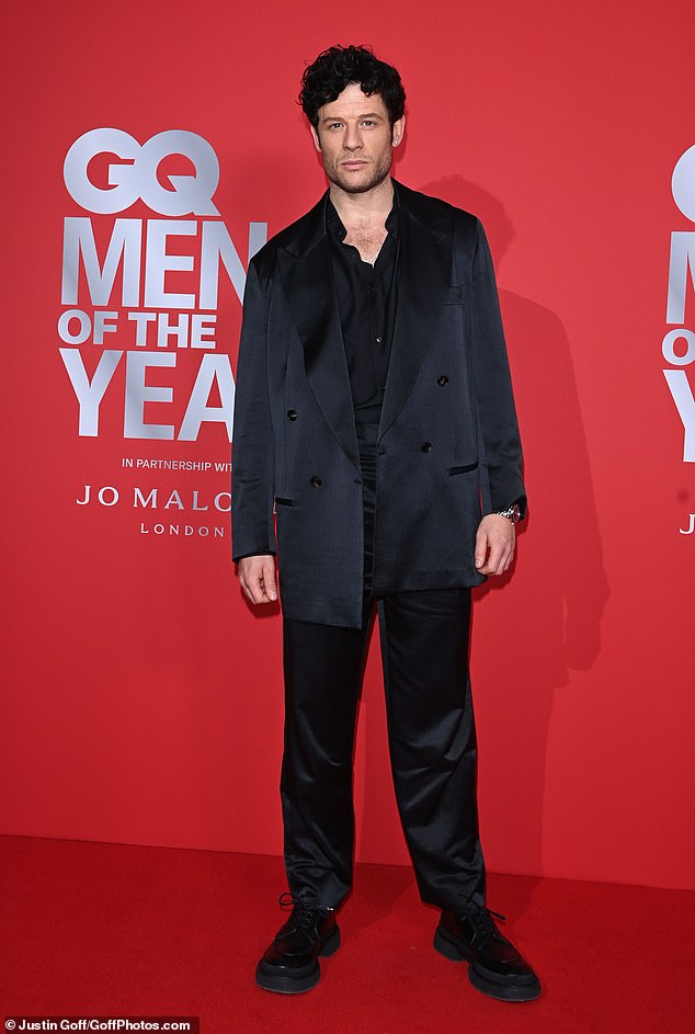 The Happy Valley actor, 39, who normally sports lighter blonde locks, showed off extremely dark locks as he arrived on the red carpet.