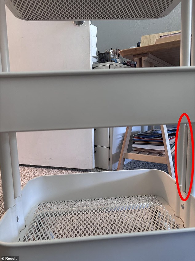 The Apple Pencil is placed vertically on the bar between the top and bottom baskets on the right side.