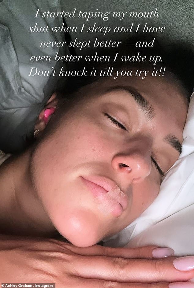 Supermodel Ashley Graham revealed she started taping her mouth shut before falling asleep at night. There are many different brands of mouth tape and Graham appears to use medical tape. Other famous advocates include Gwyneth Paltrow and Jimmy Fallon.