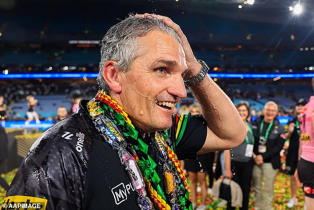 The Penrith coach (pictured after this year's grand final) has previously joked that Nathan is the 