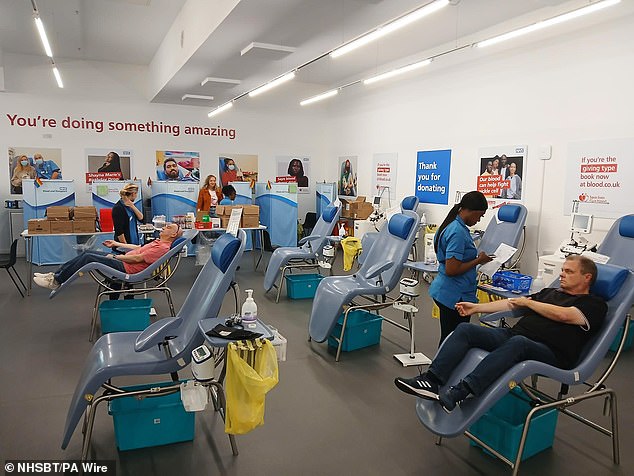 Blood donors giving a bunch at an NHS clinic. Millions of people see blood donation as an old-fashioned suburban practice for middle-aged people, which is somehow no longer necessary.