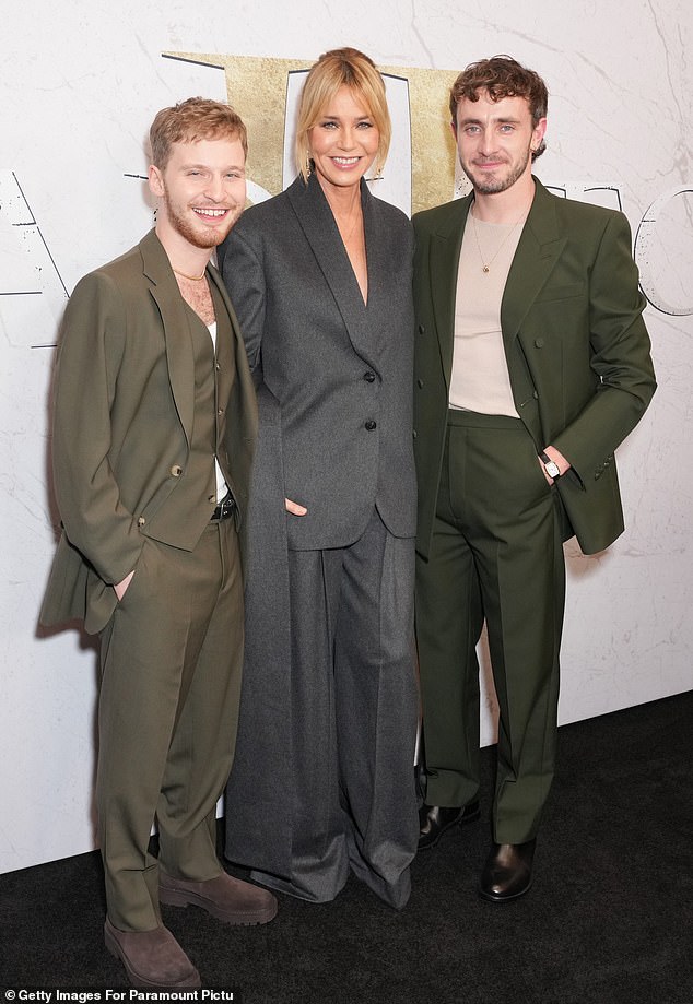 He was joined at the premiere by his co-stars Connie Nielsen (center), 59, and Fred Hechinger (left), 24.