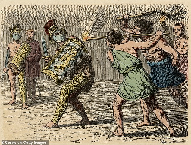 A cowardly gladiator faces devastating enemies during a fight.