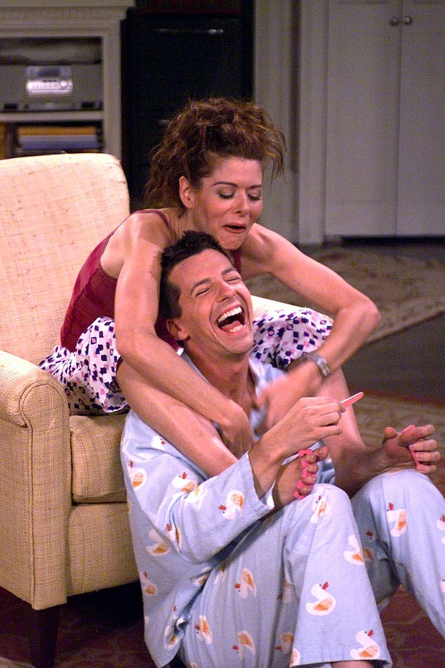 Hayes became a household name in the late 1990s when he starred in the hit NBC sitcom Will & Grace; seen with co-star Debra Messing