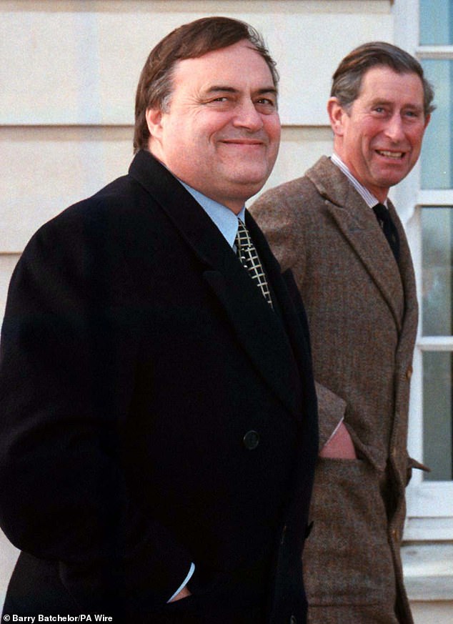 The then Deputy Prime Minister Prescott is pictured with the then Prince of Wales Charles in 1998.