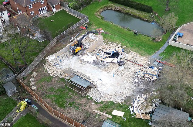 The unauthorized spa pool block at Ms Ingram-Moore's home in Bedfordshire in January 2024 after its demolition.