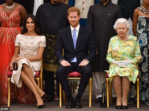 Courtiers say the queen believed Meghan would be a breath of fresh air and an asset to the monarchy. She is pictured with Harry and Meghan a month after their wedding in 2018