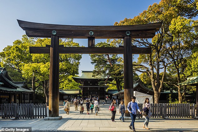 Meiji Shrine (pictured), located in Shibuya, Tokyo, is dedicated to the spirits of Emperor Meiji and his wife, Empress Shoken.