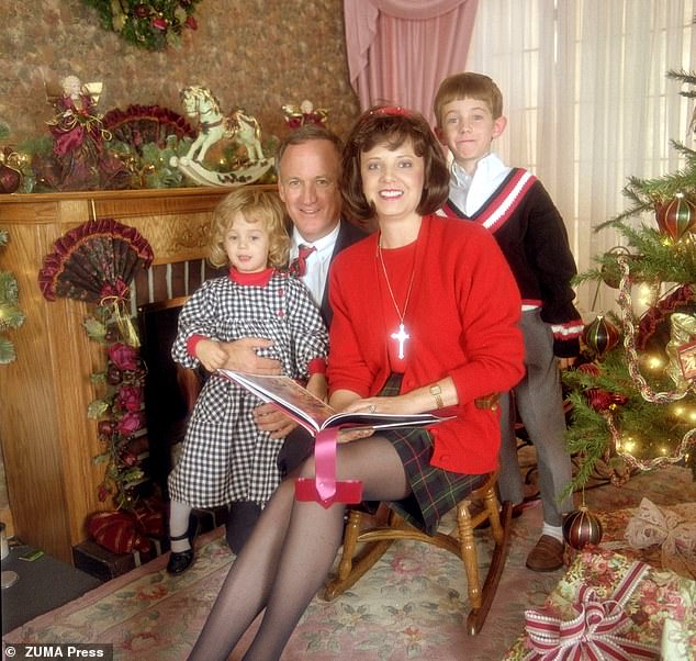 The Ramsey family appears in a Christmas photo from December 1993. (Left to right) JonBenét, John, Patsy and Burke Ramsey