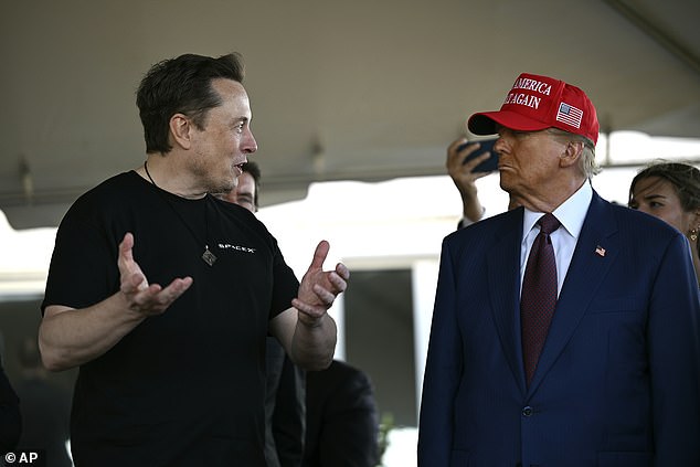 Elon Musk talks with President-elect Donald Trump before the launch of the SpaceX Starship's sixth test flight