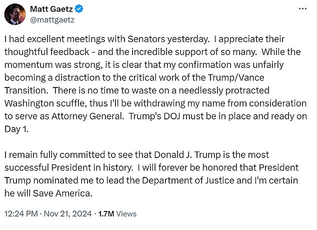 1732212623 626 Matt Gaetz WITHDRAWAL from consideration for becoming Trumps attorney general