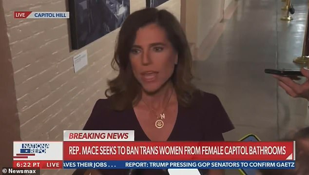 Rep. Nancy Mace, R-S.C., pointedly told a reporter Tuesday that she is proposing a measure that would limit transgender people's bathroom options to protect women