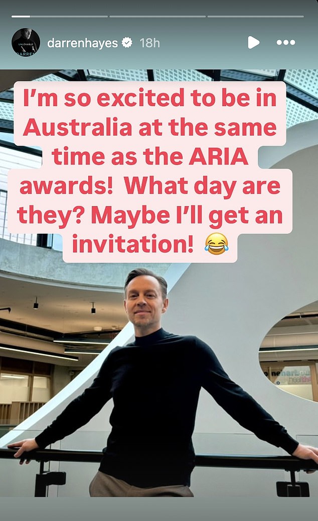 The singer, whose band won 14 ARIA Awards, including 10 for their debut album in 1997, shared a selfie on Instagram and wrote: 