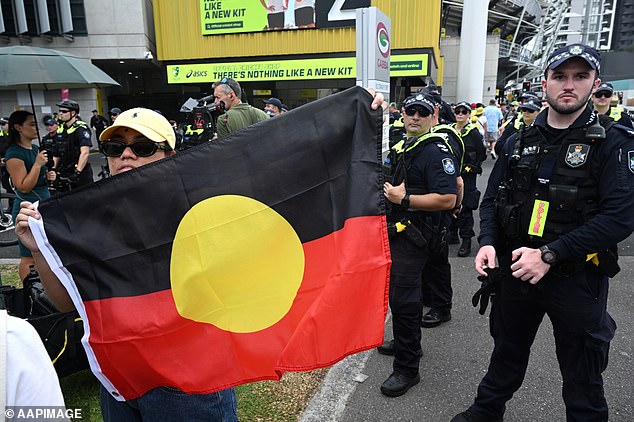 Australia Day has become a divisive issue, with protesters starting a demonstration outside Brisbane's Gabba ground on January 26 this year (pictured).