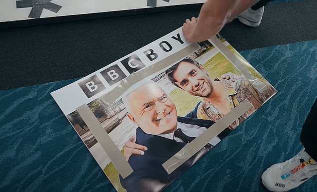 Paul placed a poster of Shea next to Huw Edwards - apparently a fake image - on his car