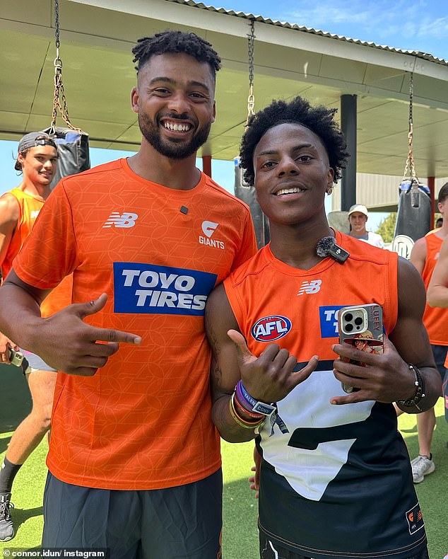 IShowSpeed ​​is pictured with Giants star Connor Idun on Friday