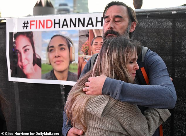 Bob Montalvo and Geordan Montalvo, the uncle and aunt of Hannah Kobayashi, who has been missing for 11 days, gather with the rest of the family in downtown Los Angeles to talk to the media and hand out flyers to raise awareness for to increase their missing loved one