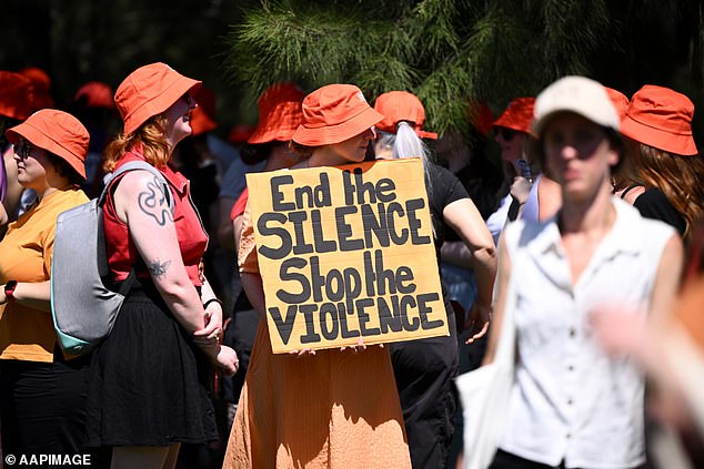 Pictured are attendees at the Walk Against Family Violence in Melbourne on Friday.