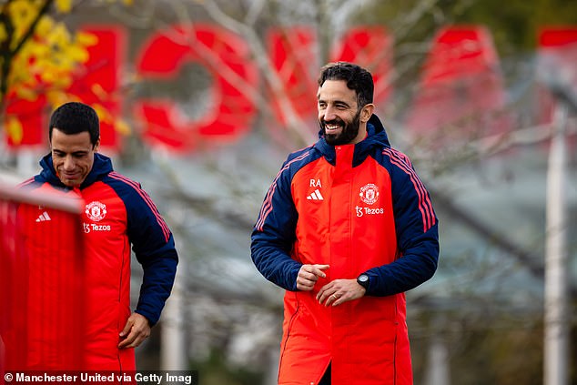 Manager Ruben Amorim (right) prevented Yoro from playing for United's under-21 team on Tuesday night.