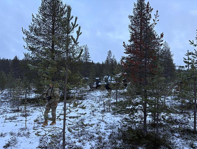 A soldier is seen on the frozen tundra at the Finnish training camp.