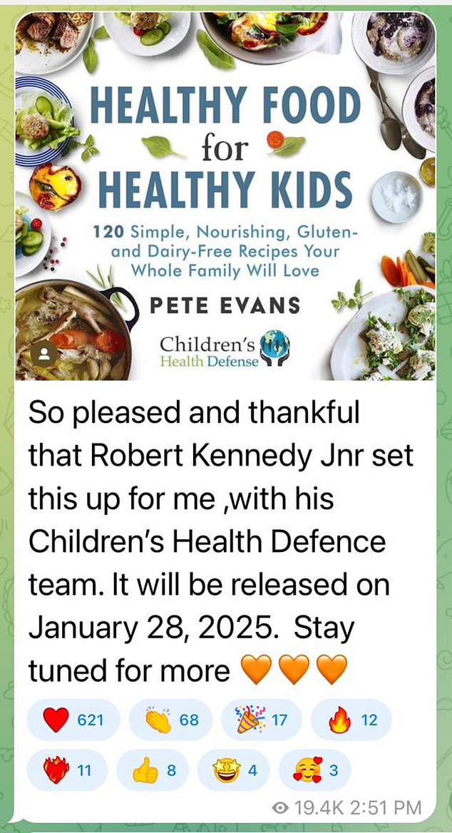 Evans this week credited Kennedy with personally landing him a publishing deal for his latest cookbook aimed at children's unhealthy eating habits.