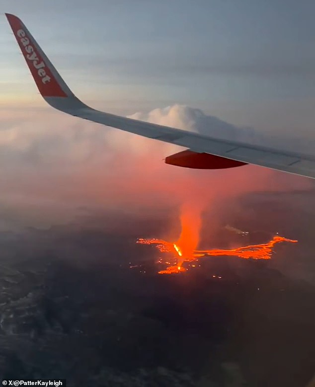 In the images you can see rivers of lava and magma along with columns of volcanic smoke.