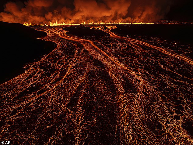 Total flow: The new volcanic eruption photographed after it began on Iceland's Reykjanes Peninsula on Wednesday night