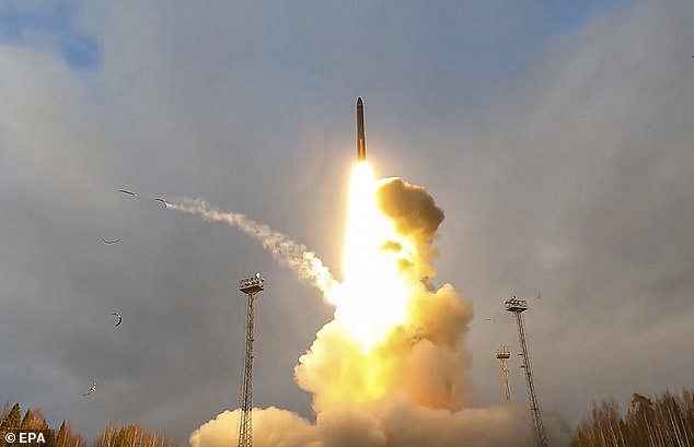 A still image taken from a video distributed by the press service of the Russian Defense Ministry shows the launch of a Yars intercontinental ballistic missile as part of nuclear deterrent forces exercises from the Plesetsk cosmodrome in the northwestern Arkhangelsk oblast of Russia, on October 29, 2024.