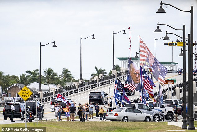 Supporters were a constant presence along the bridge leading to Mar-a-Lago