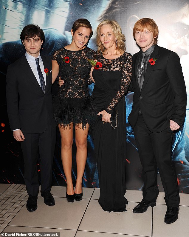 Daniel Radcliffe, Emma Watson, JK Rowling and Rupert Grint at the premiere of Harry Potter and the Deathly Hallows Part 1 in November 2010