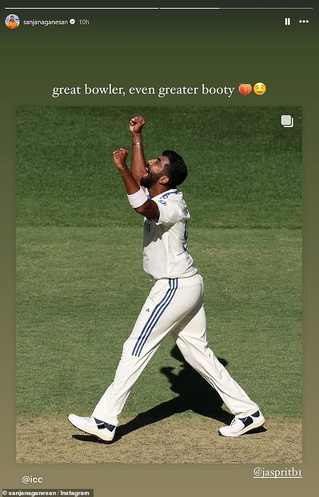 Ganesan posted this bold picture of her husband after his devastating spell in the first test.