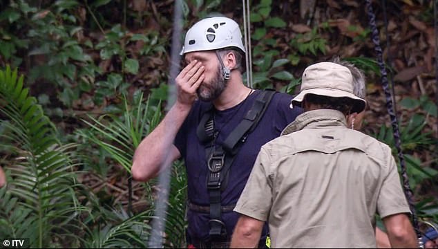 In a still from the show from 2017, Lee is seen breaking down in tears after failing a challenge due to his fear of heights.