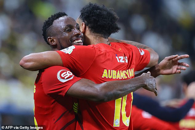 Julián Quiñones celebrates after Al-Qadsiah's draw against Al-Nassr