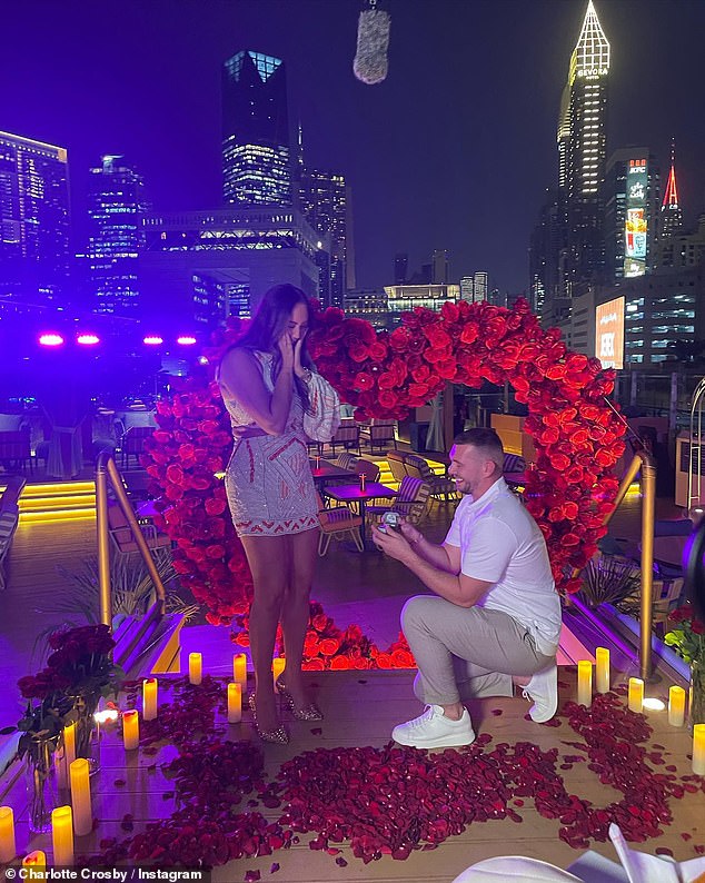 Charlotte and Jake, who met through mutual friends, got engaged thirteen months after welcoming their daughter Alba with a romantic rooftop proposal in Dubai in November 2023.