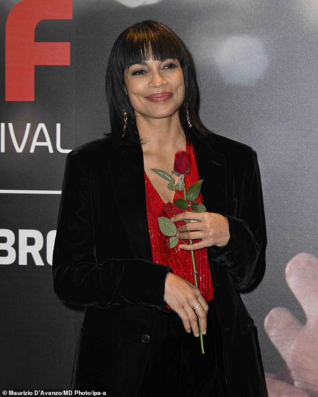 The actress looked incredible as she cut an elegant figure in a sequin-embellished red blouse.