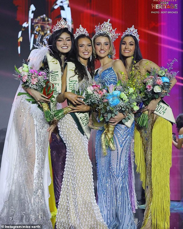 She will be supported by finalist Miss Air (Hrafnhildur Haralds from Iceland). Miss Agua (Bea Millan-Windorski from the USA) and Miss Fuego (Niva Antezana from Peru). Everything in the photo