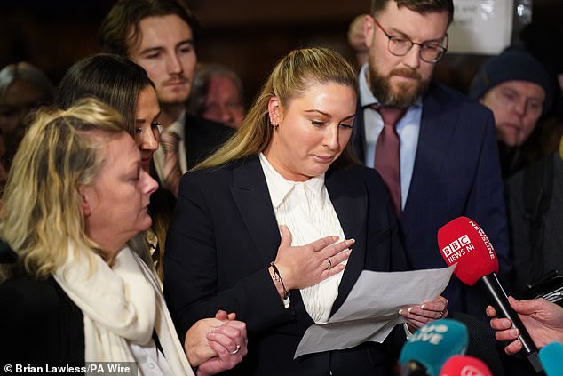 Ms Hand speaking to the media outside the High Court in Dublin. Justice Minister Helen McEntee also praised Hand for his 